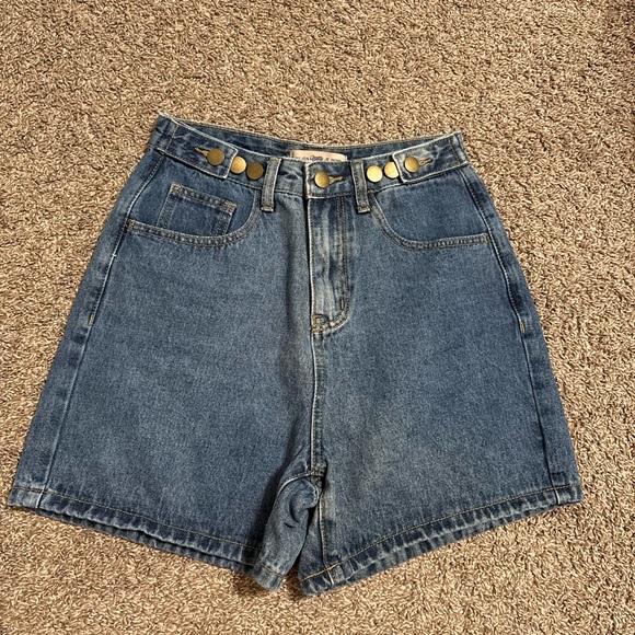 Pants - High Waist Blue Denim Women's Shorts